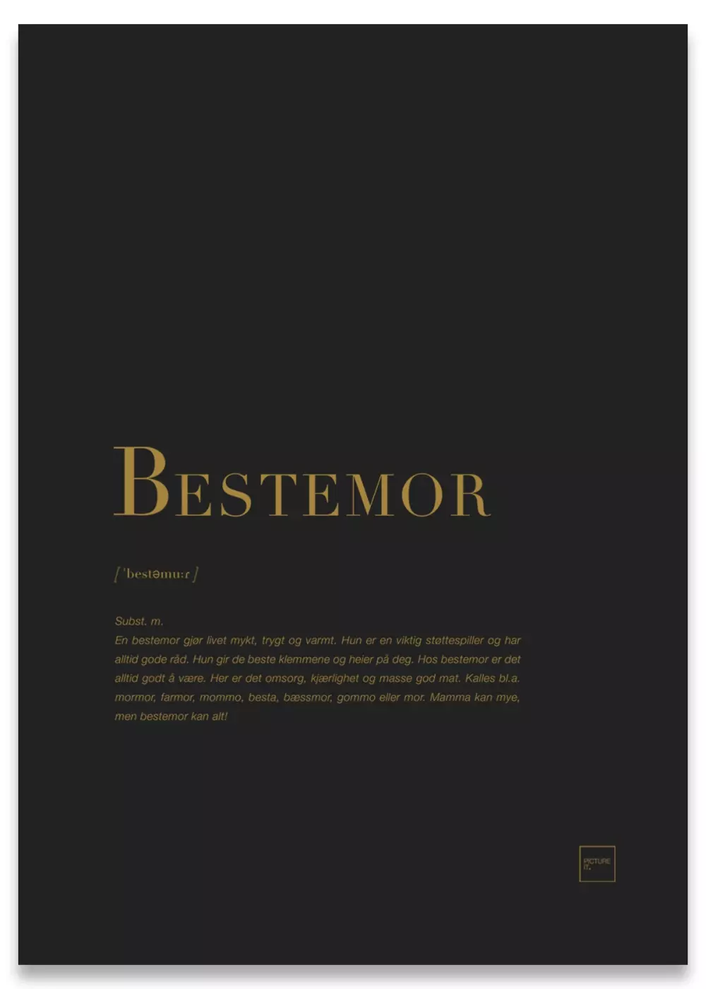 BESTEMOR Gullposter, 7072554006763, 100092-sg, Interiør, Postere, Pictureit, BESTEMOR gull poster