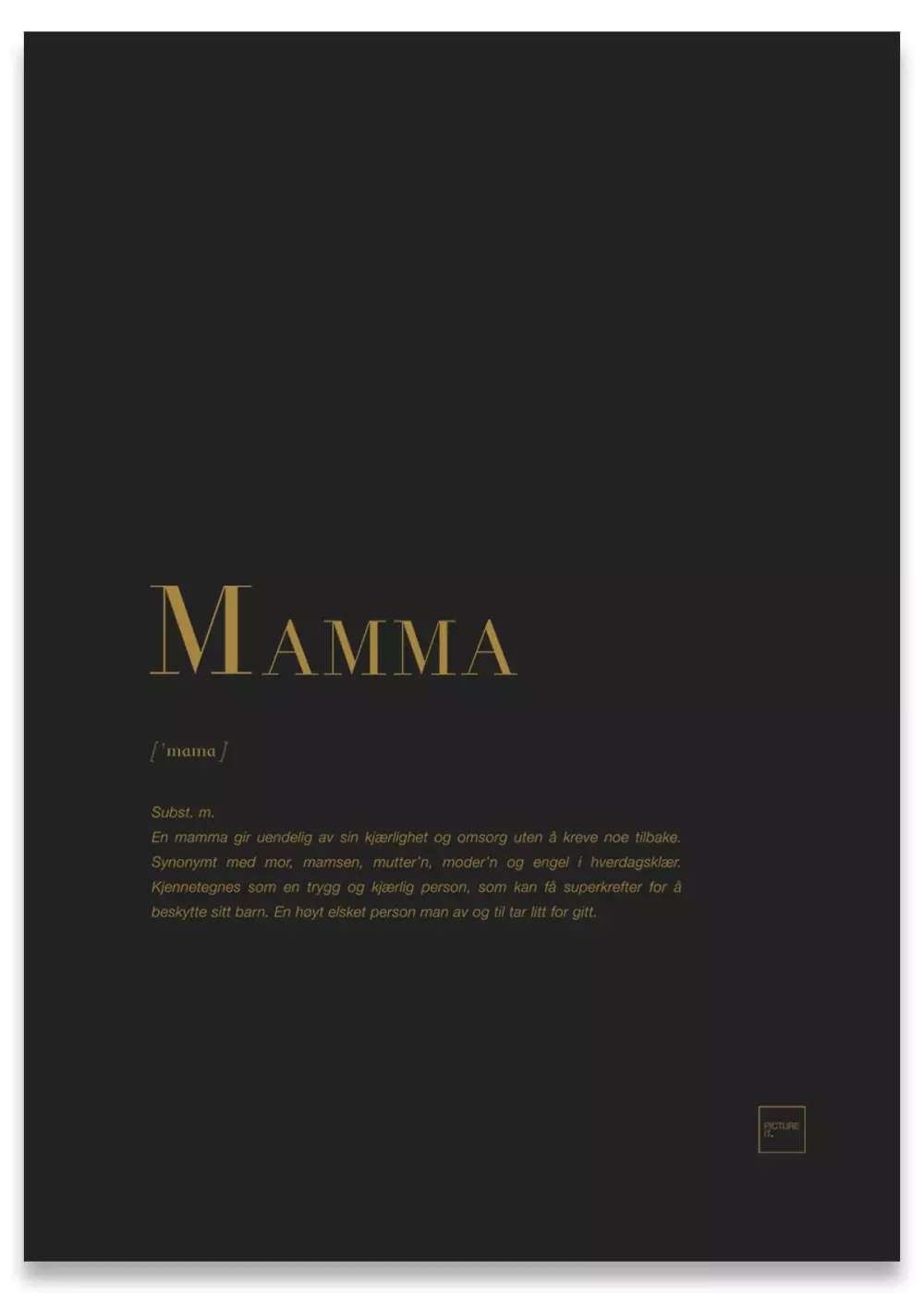 MAMMA Poster, 7072554005025, 100361-3, Interiør, Postere, Pictureit, MAMMA gull poster