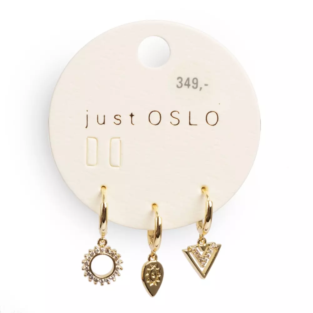 3 Ulike Øredobber - Geometrisk G - Just Oslo, 7990103700361, 1037-0036, Accessories, Øredobber, Just Oslo, A&C Oslo, Earr., brass set of 3, 12mm - geometric, GP