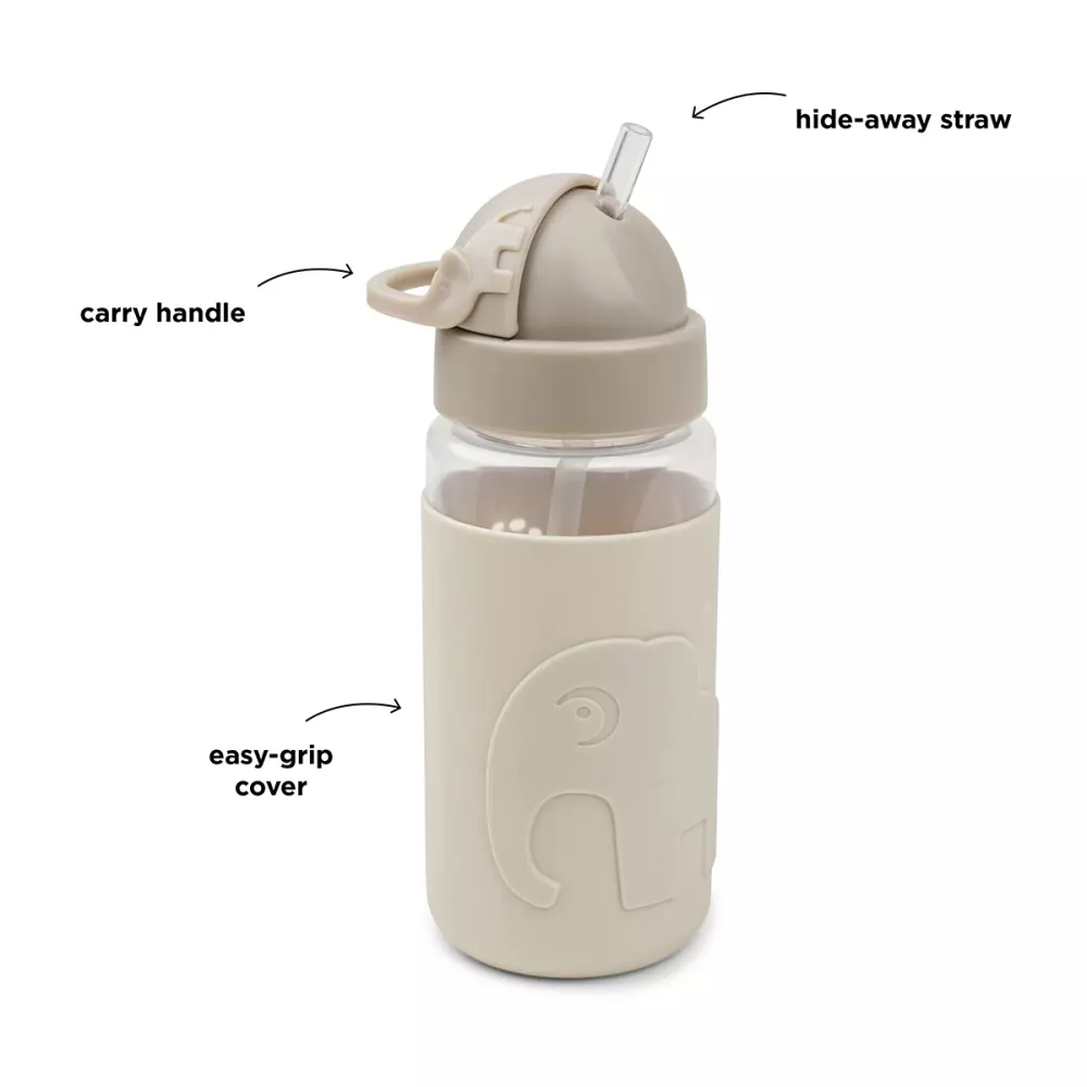 Easy-grip Straw Bottle Elphee Sand, 5712643041375, 1039449, Kjøkken, Barn, Done by Deer, Easy-grip straw bottle Elphee Sand