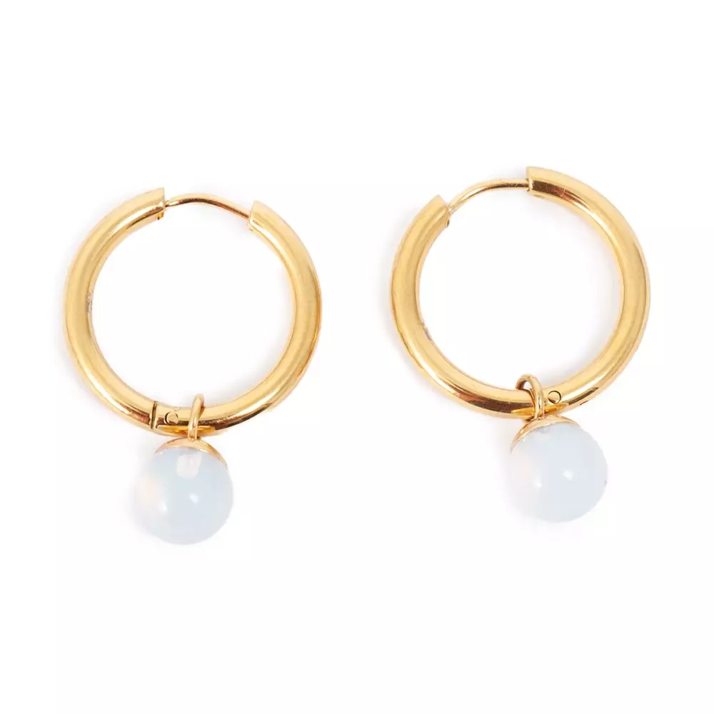 Øreringer - Moonstone, 7990104601797, 1046-0179, Accessories, Øredobber, A&C Oslo, Earring 21mm Creol w/Moonstone, Steel G