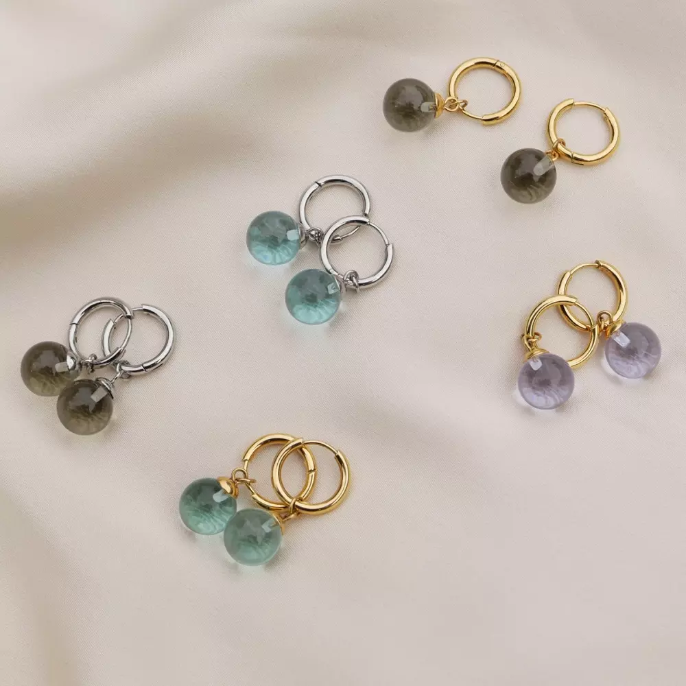 Hoops Med Glasskule Aqua, 7990104602268, 1046-0226, Accessories, Øredobber, A&C Oslo, Hoops med glasskule, aqua, G