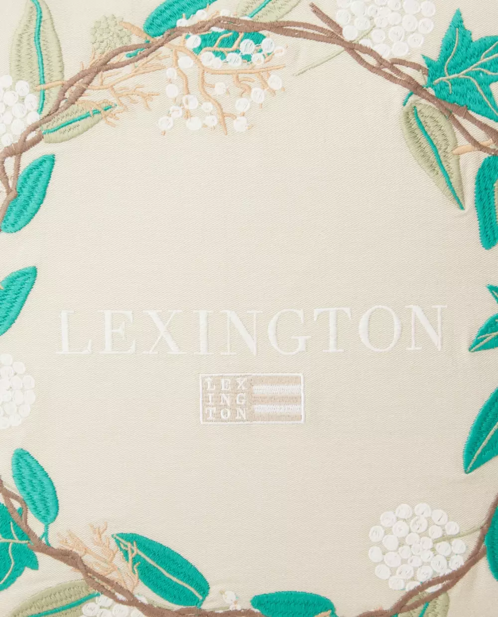 Lexington Putetrekk Med Krans, 7321301689842, 112311252750-SH25, Tekstil, Puter og Putetrekk, Lexington, Wreath Logo Organic Cotton Twill Pillow Cover