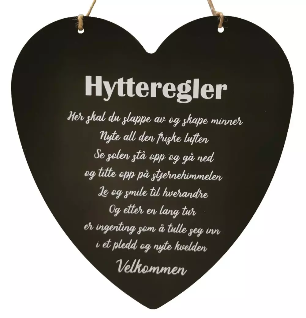 Skilt Hytteregler Hjerte, 7070056065004, 113055, Interiør, Skilt, Børscompagniet, Skilt Hytteregler