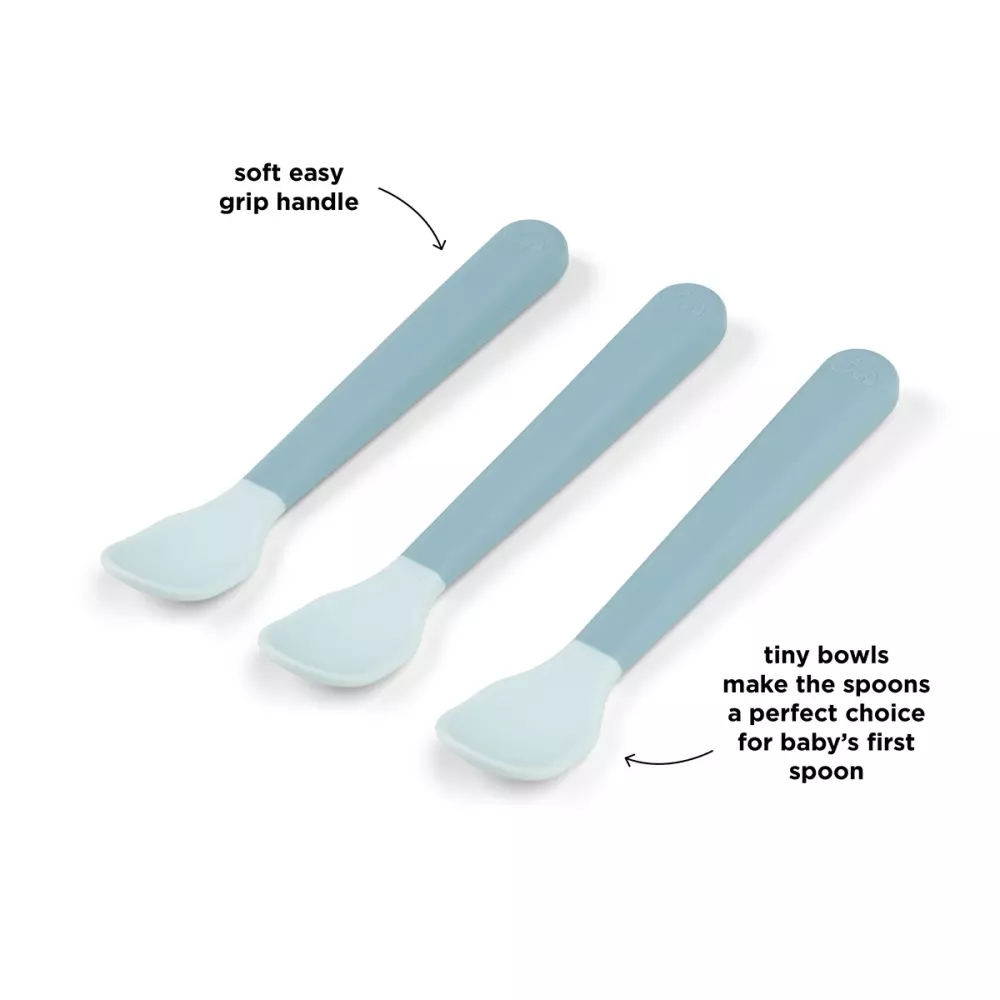 Foodie Easy-Grip Babyskje Blå, 5712643053439, 1146512, Kjøkken, Barn, Done by Deer, Foodie easy-grip baby spoon 3-pack Blue