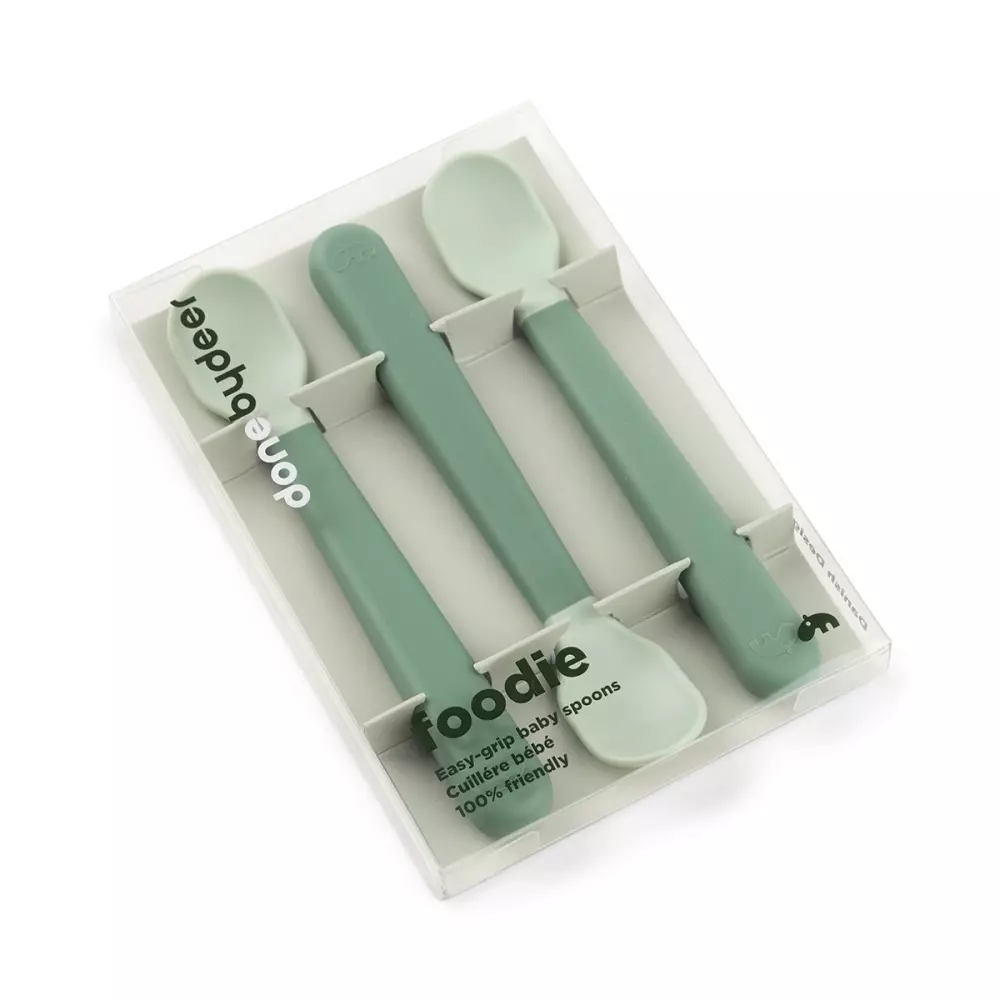 Foodie Easy-Grip Babyskje Grønn, 5712643053828, 1146513, Kjøkken, Barn, Done by Deer, Foodie easy-grip baby spoon 3-pack Green