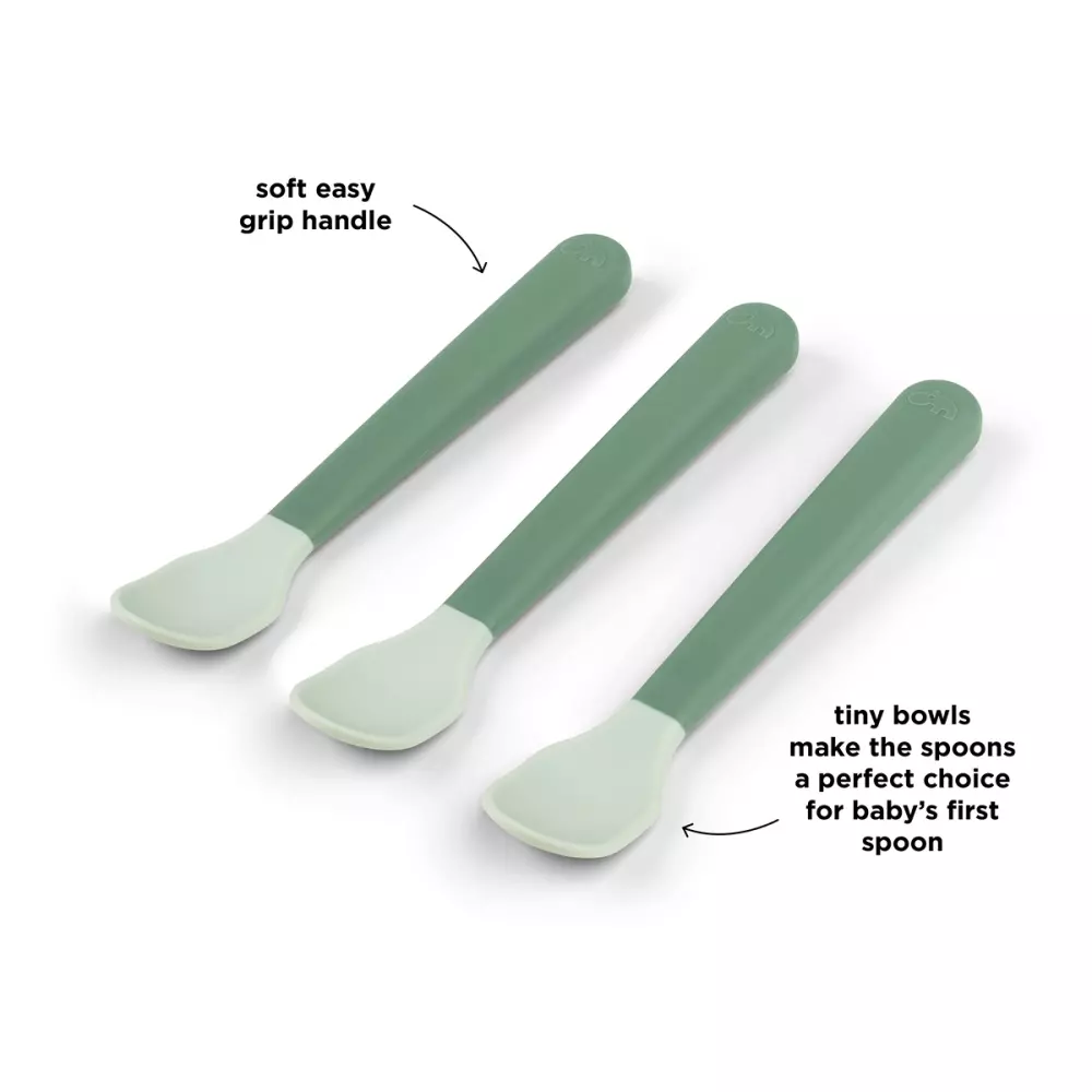 Foodie Easy-Grip Babyskje Grønn, 5712643053828, 1146513, Kjøkken, Barn, Done by Deer, Foodie easy-grip baby spoon 3-pack Green