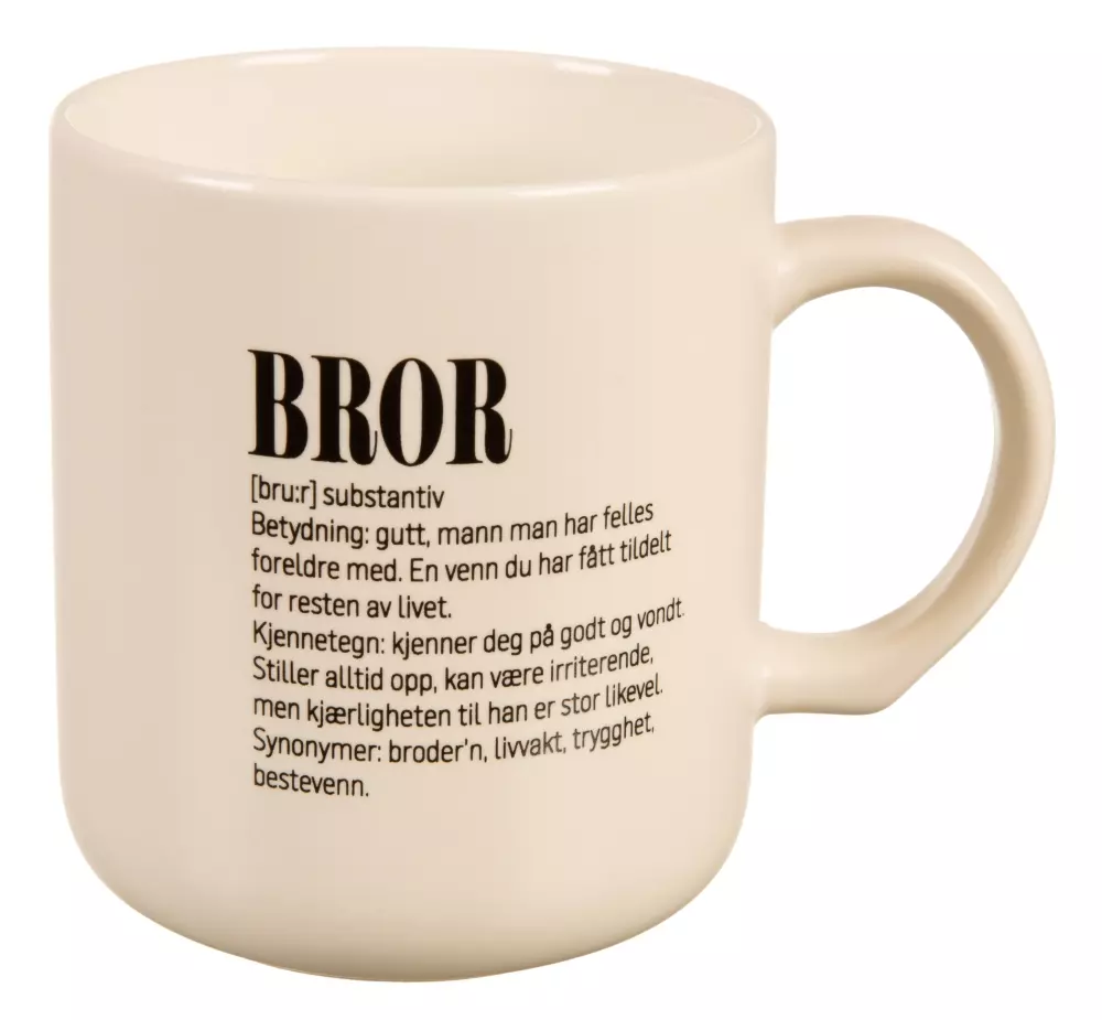 Definisjon Krus - Bror, 7070056088034, 115459, Kjøkken, Krus og Skåler, Børscompagniet, Krus definisjon hvit m/sort Bror 330ml 8,2x9,3cm 200g 