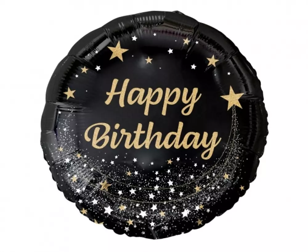 Folieballong Happy Birthday Sort/Gull D36, 5902973147971, 119401, Party, Dekor, Børscompagniet, B&C Ballong Happy Bt. sort gull 36cm