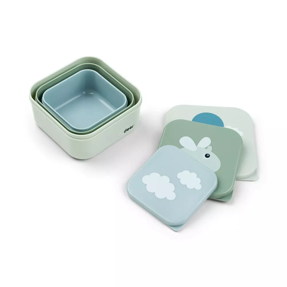 Snack Box S/3 pcs Happy clouds Green, 5712643044796, 1236403, Kjøkken, Barn, Done by Deer, Snack box set 3 pcs Happy clouds Green