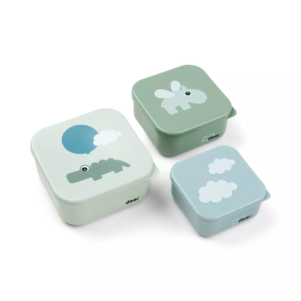 Snack Box S/3 pcs Happy clouds Green, 5712643044796, 1236403, Kjøkken, Barn, Done by Deer, Snack box set 3 pcs Happy clouds Green