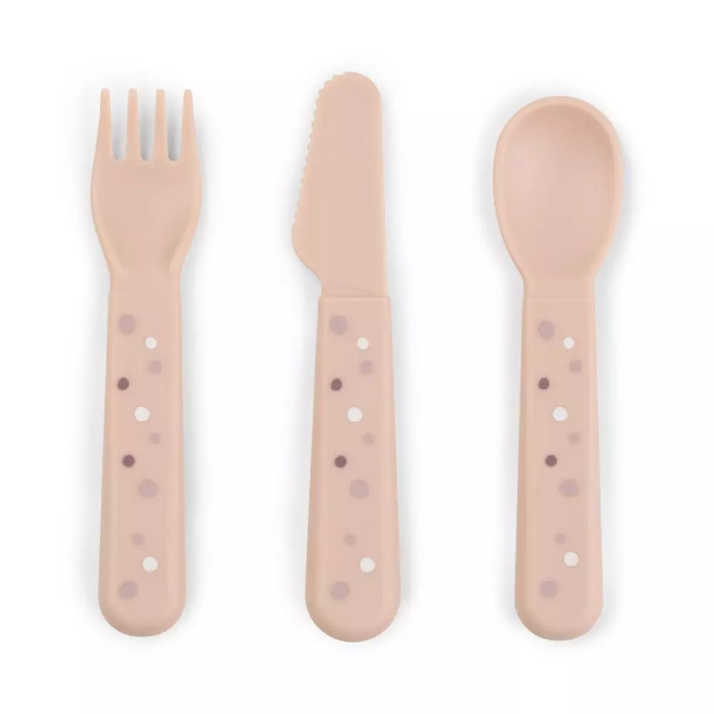 Foodie Bestikksett Happy Dots Pudder, 5712643047728, 1236521, Kjøkken, Barn, Done by Deer, Foodie cutlery set Happy dots Powder