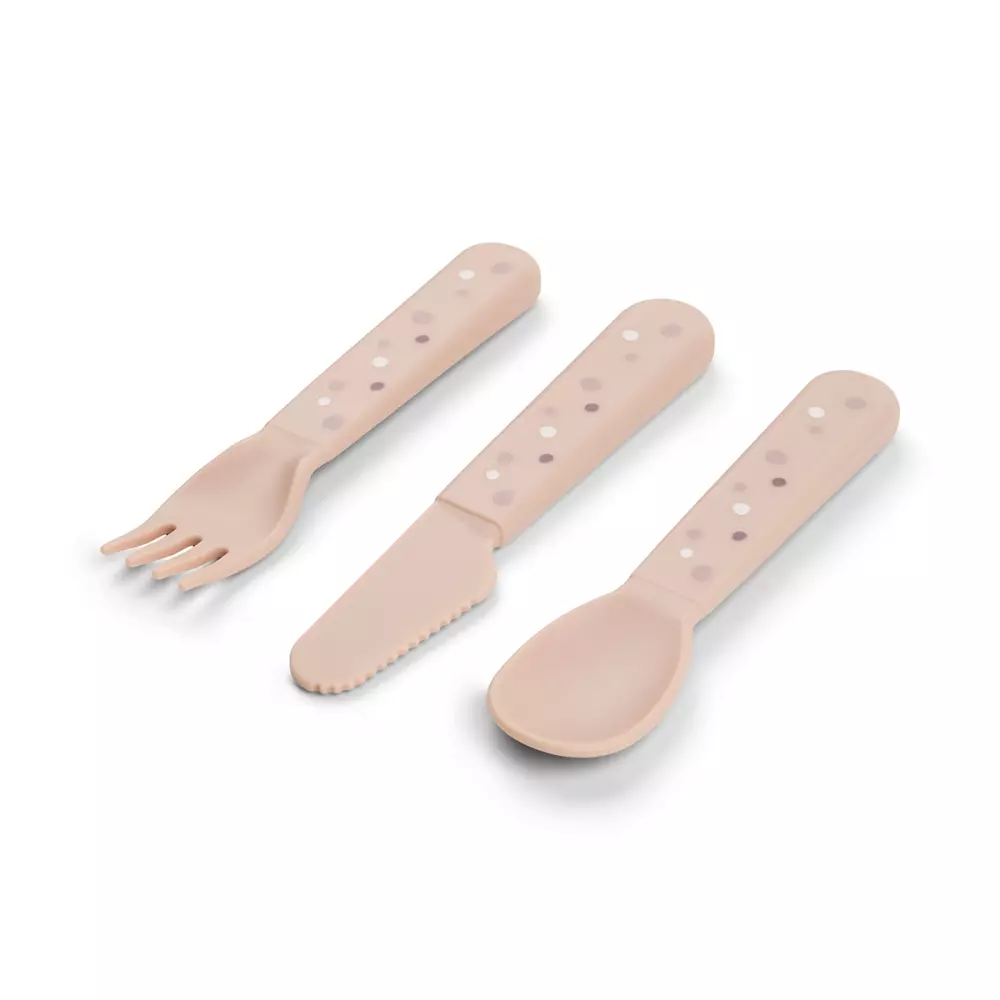 Foodie Bestikksett Happy Dots Pudder, 5712643047728, 1236521, Kjøkken, Barn, Done by Deer, Foodie cutlery set Happy dots Powder