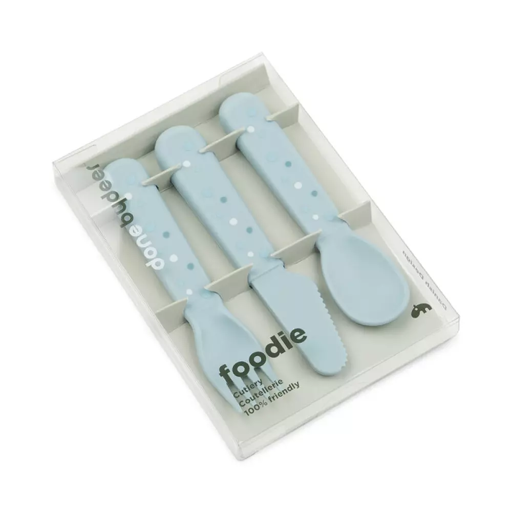 Foodie Bestikksett Happy Dots Blå, 5712643047667, 1236522, Kjøkken, Barn, Done by Deer, Foodie cutlery set Happy dots Blue