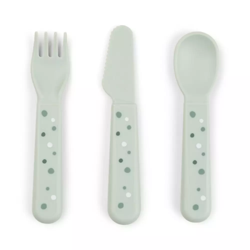 Foodie Bestikksett Happy Dots Grønn, 5712643047698, 1236523, Kjøkken, Barn, Done by Deer, Foodie cutlery set Happy dots Green