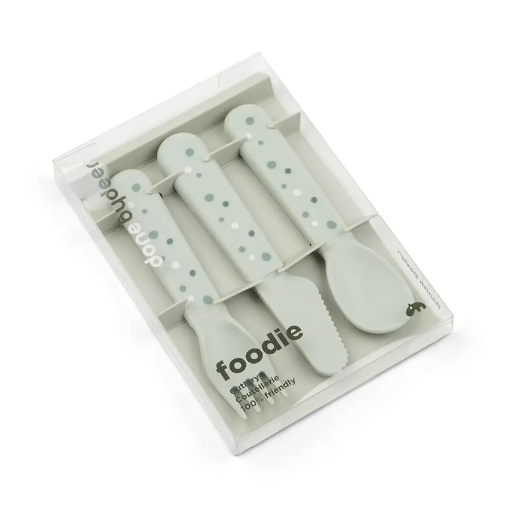 Foodie Bestikksett Happy Dots Grønn, 5712643047698, 1236523, Kjøkken, Barn, Done by Deer, Foodie cutlery set Happy dots Green