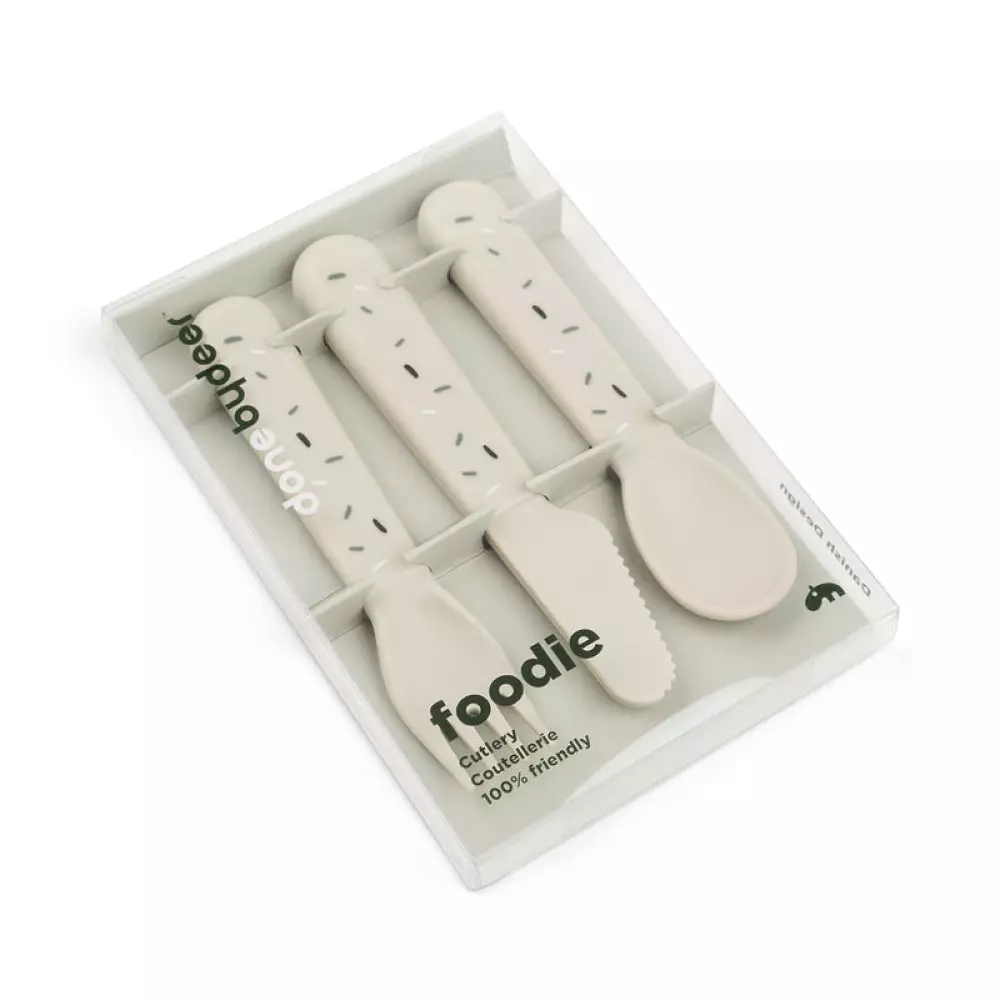 Foodie Bestikksett Confetti Sand, 5712643051404, 1236589, Kjøkken, Barn, Done by Deer, Foodie cutlery set Confetti Sand