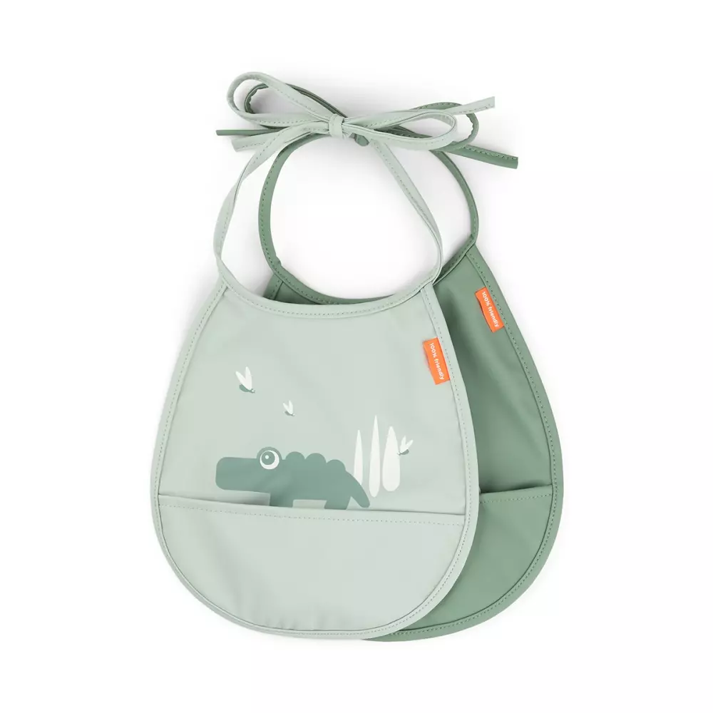 Bib Smekker Grønn, 5712643053613, 1343443, Kjøkken, Barn, Done by Deer, Tiny pocket bib 2-pack Croco Green