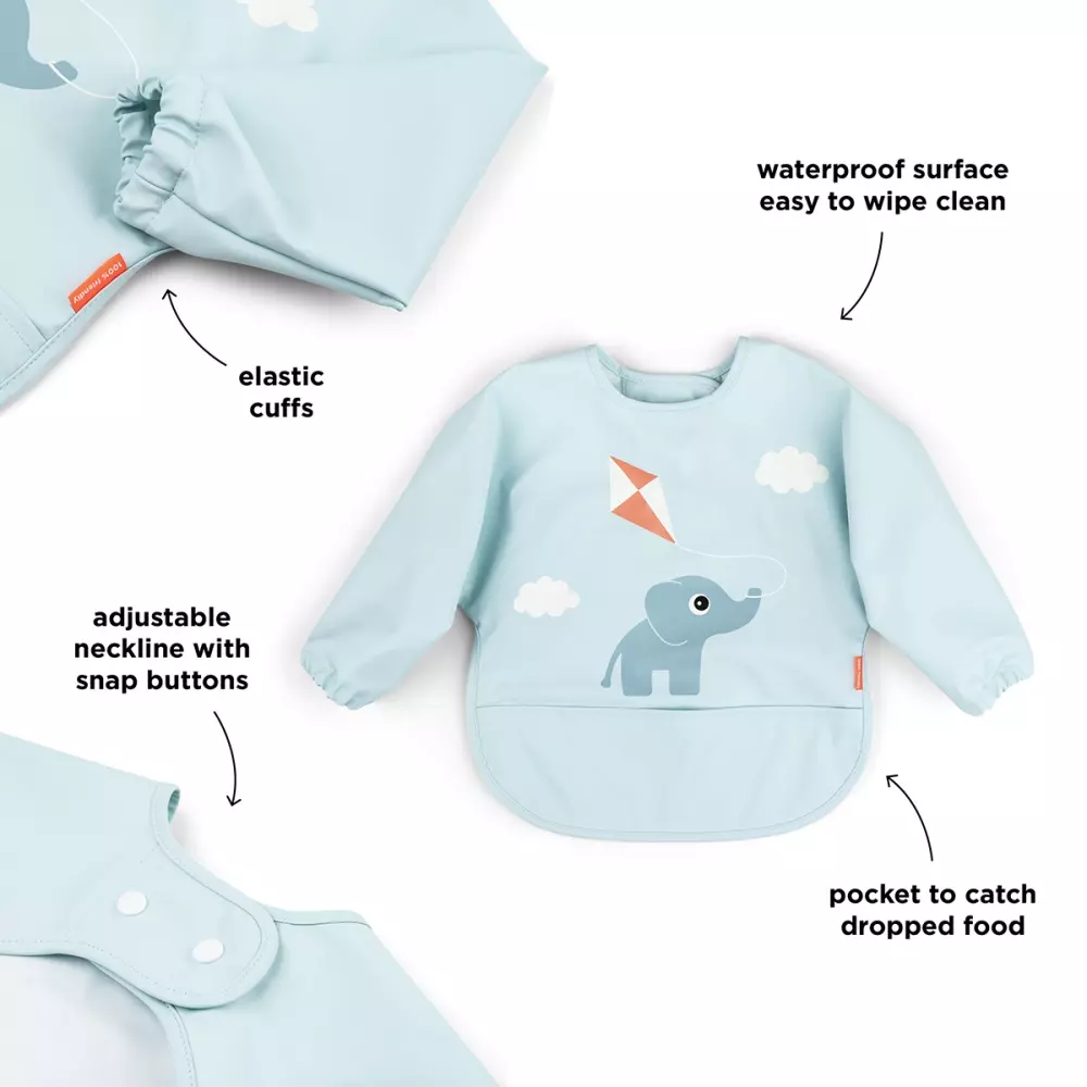 Langermet Smekke Blå, 5712643053675, 1343752, Kjøkken, Barn, Done by Deer, Sleeved pocket bib Playground Blue