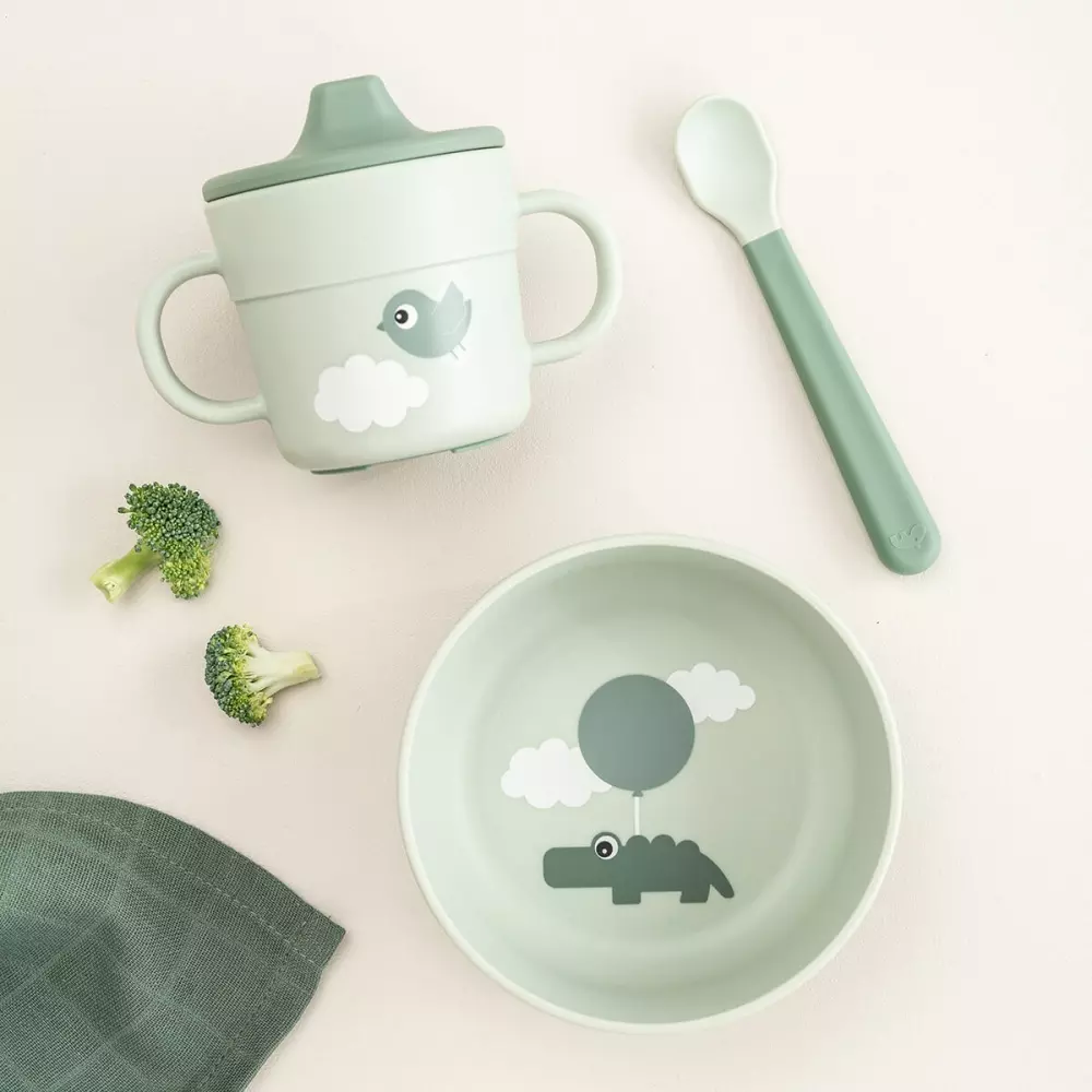 Foodie Baby Startpakke Happy Clouds Grønn, 5712643051312, 1596513, Kjøkken, Barn, Done by Deer, Foodie first meal set Happy clouds Green