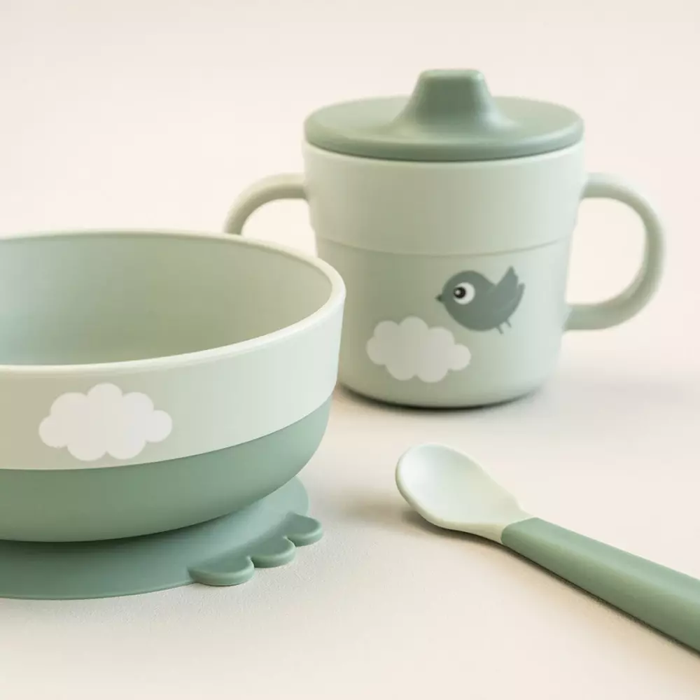 Foodie Baby Startpakke Happy Clouds Grønn, 5712643051312, 1596513, Kjøkken, Barn, Done by Deer, Foodie first meal set Happy clouds Green