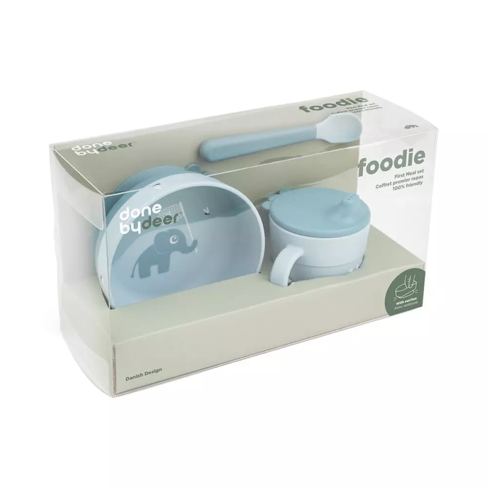 Foodie Baby Startpakke Elphee Blue, 5712643051343, 1596542, Kjøkken, Barn, Done by Deer, Foodie first meal set Elphee Blue