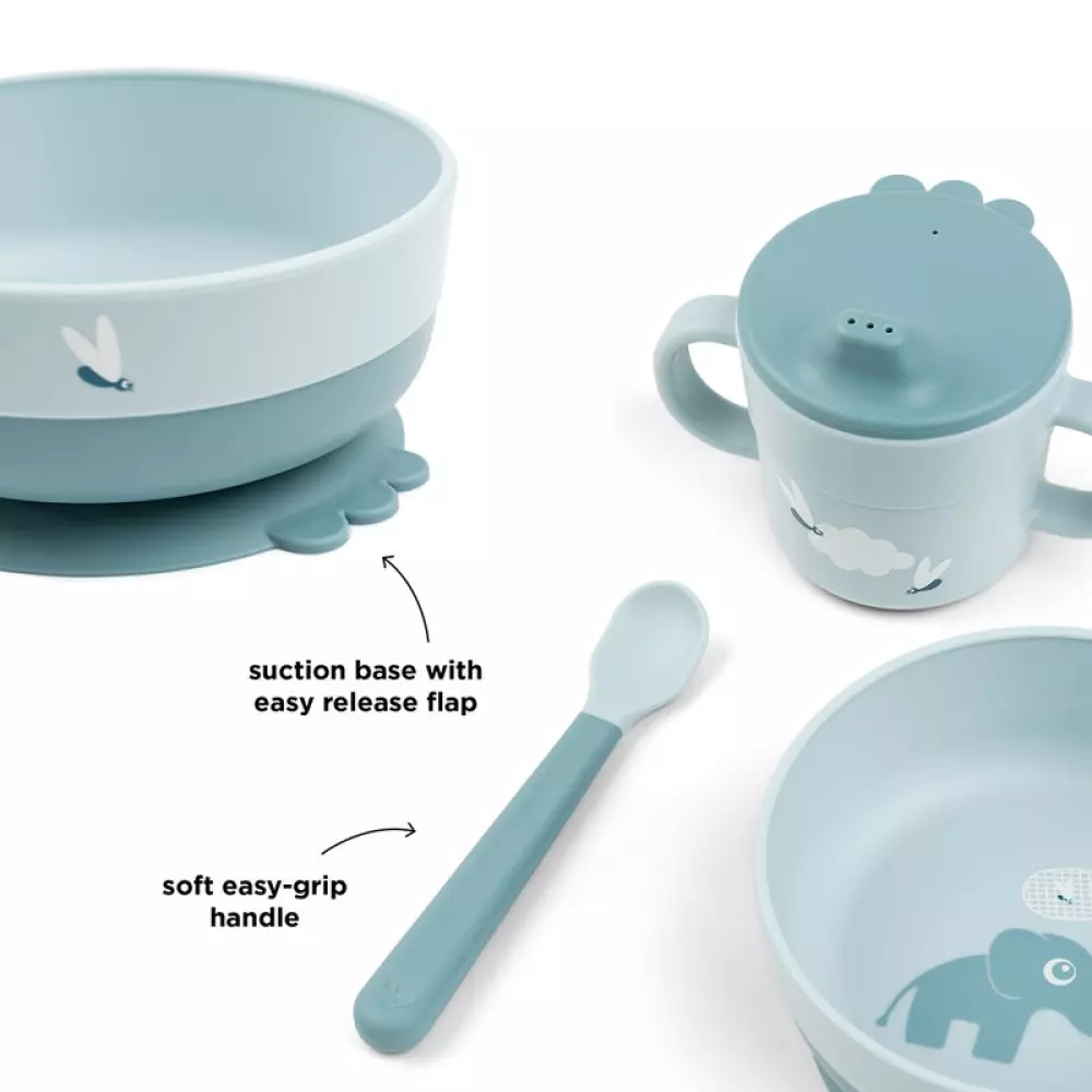 Foodie Baby Startpakke Elphee Blue, 5712643051343, 1596542, Kjøkken, Barn, Done by Deer, Foodie first meal set Elphee Blue