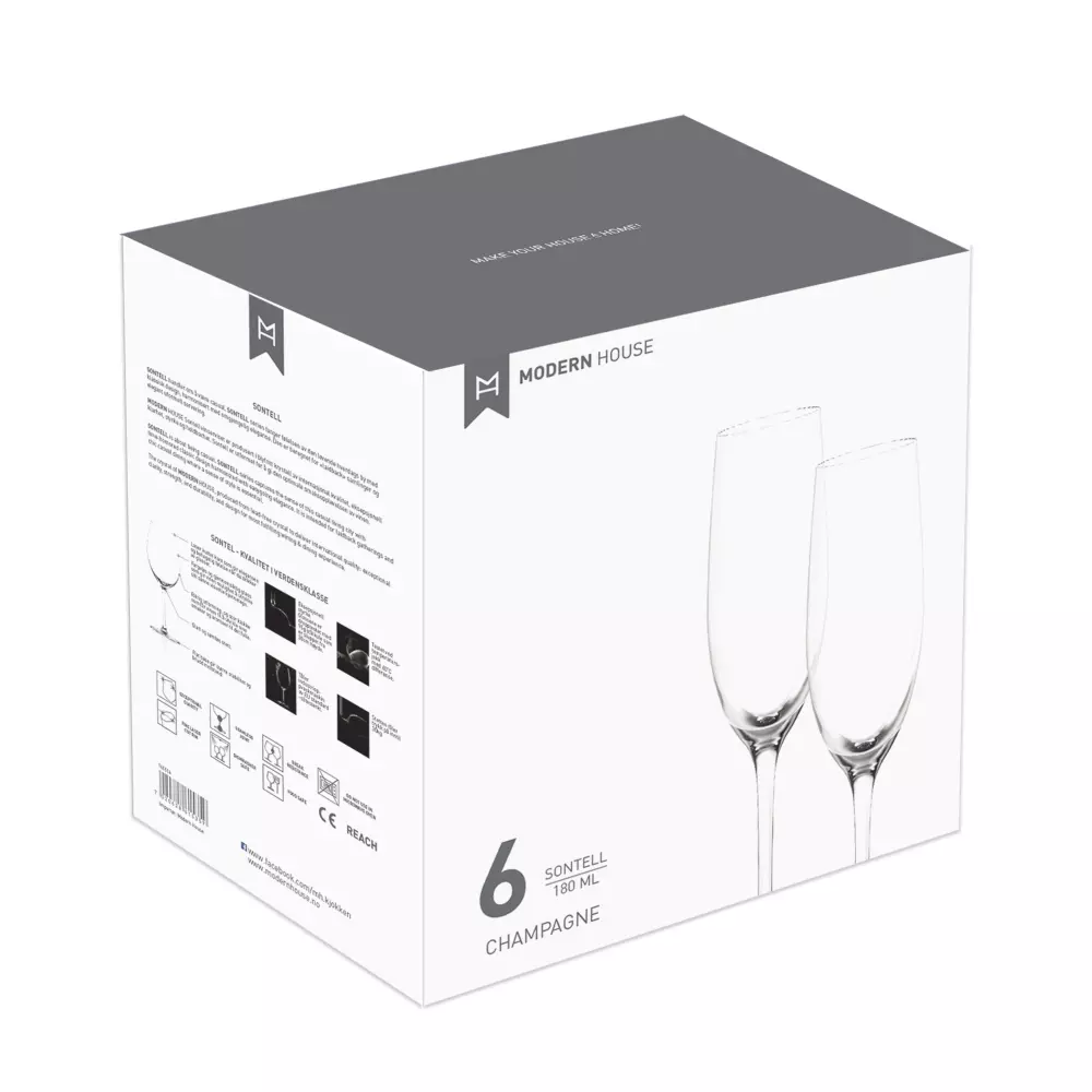 Sontell Champagne s/6 18cl, 7020628615359, 161614, Kjøkken, Glass, Modern House, Modern House - Sontell - Champagneglass - 18 cl