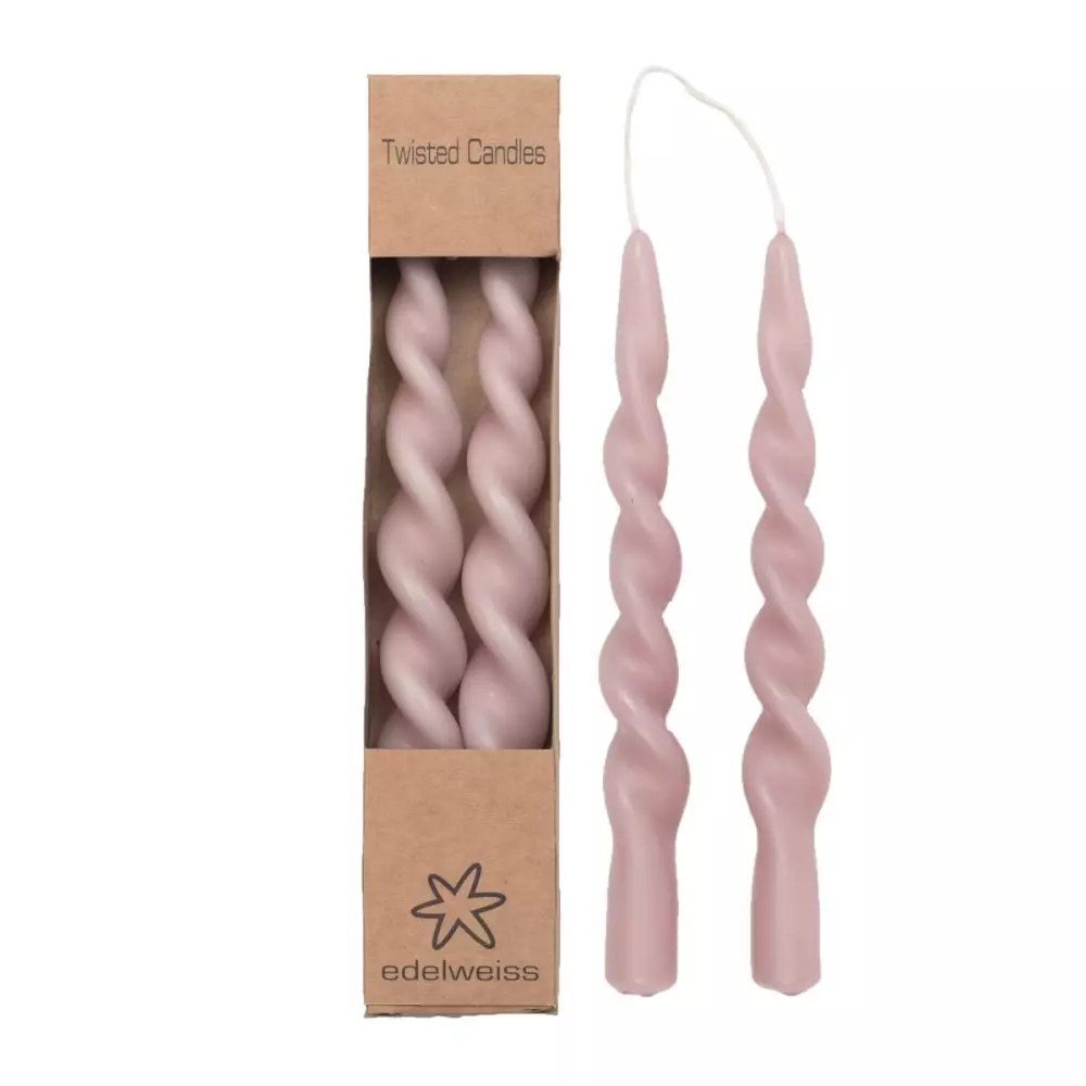 Twisted Candles Misty Rose, 7072575407563, 2970, Interiør, Lys, Edelweiss, Consilimo, TWISTED Candles 2stk i eske, 2,2x24 Misty Rose
