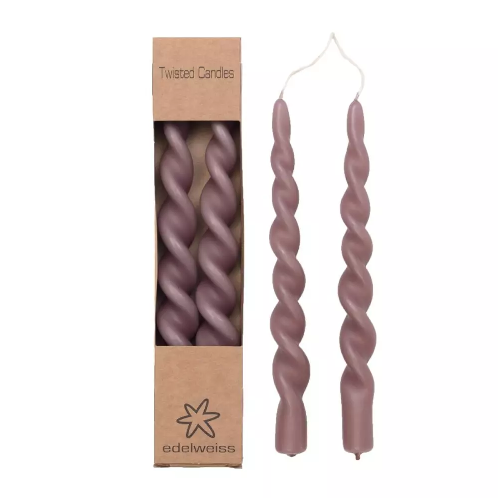 Twisted Candles Dusty Grape, 7072575407570, 2975, Interiør, Lys, Consilimo, TWISTED Candles 2stk i eske, 2,2x24 Dusty Grape