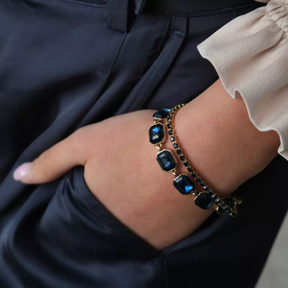 Statement Armbånd - Antoinette, 7990301807077, 3018-0707, Accessories, Armbånd & Fotlenker, A&C Oslo, Statement-armbånd med blått glass