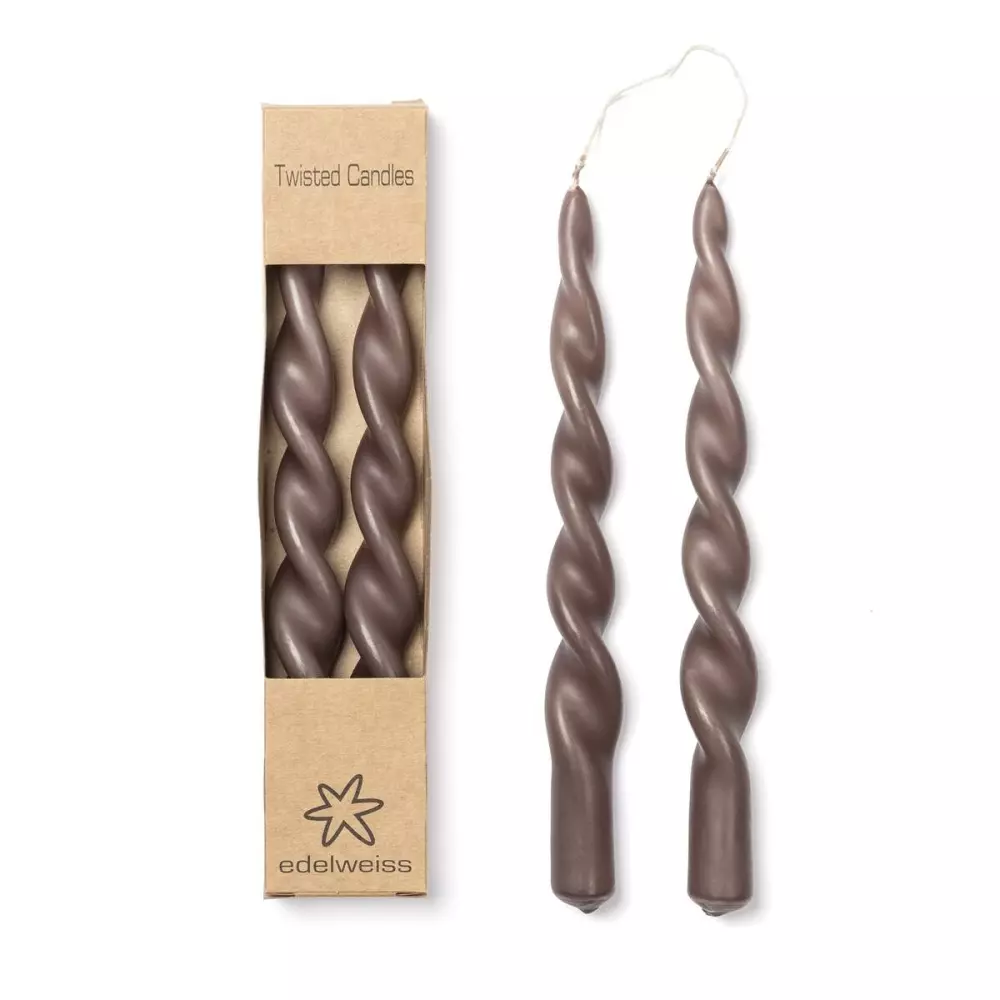Twisted Candles Chocolate 2-pakning, L24 TWISTED Candles 2stk i eske, 2,2x24 Chocolate NY 3025 7072575441161 Interiør Lys Edelweiss