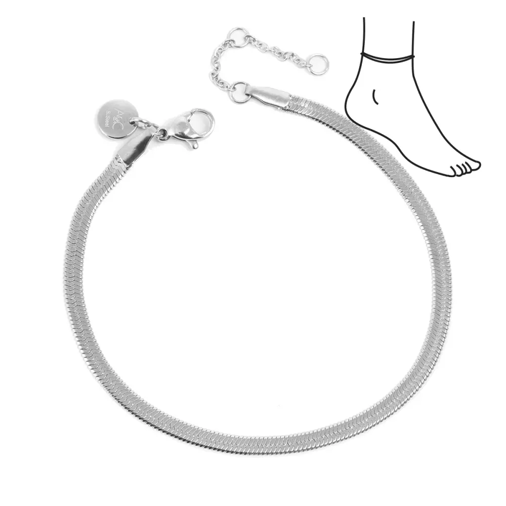 Fotlenke Snakechain Sølv, 7990304600903, 3046-0090, Accessories, Armbånd & Fotlenker, A&C Oslo, Anklet 23cm+extn. snake steel