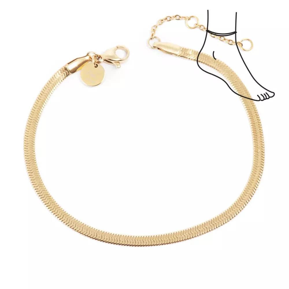 Fotlenke Snakechain Gull, 7990304600910, 3046-0091, Accessories, Armbånd & Fotlenker, A&C Oslo, Anklet 23cm+extn. snake steel 14K