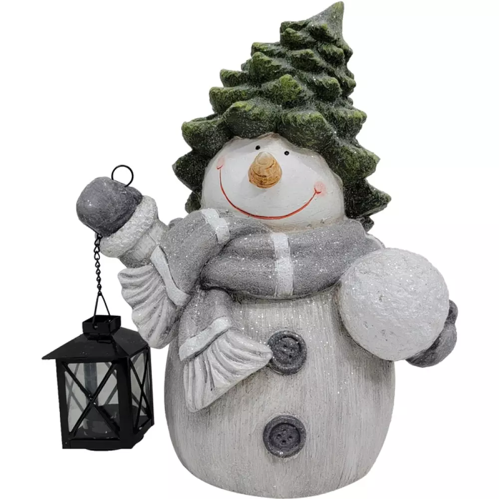 Snømann med lykt, 7020629373692, 40211910, Jul, Julefigurer, House of Christmas, Martinsen AS, Snømann - Figur Hvit, grønn 28,5x20x37,5cm MGO