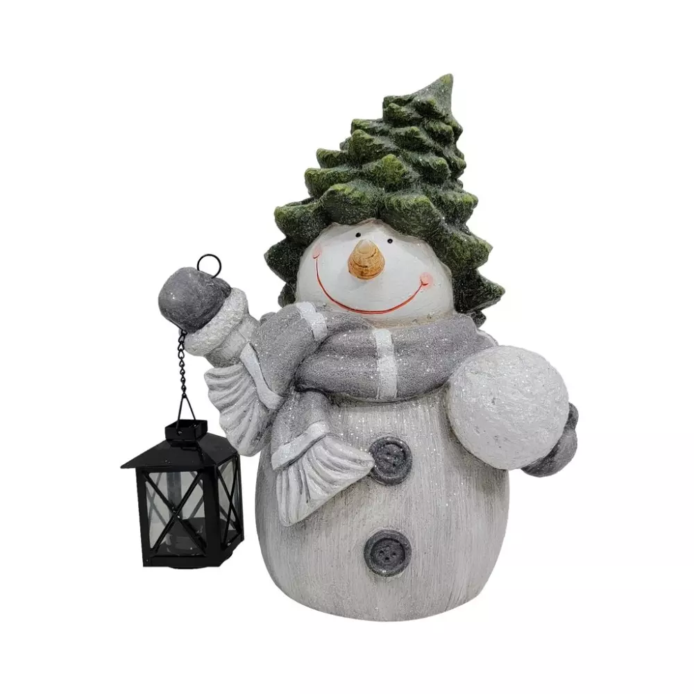 Snømann med lykt, 7020629373692, 40211910, Jul, Julefigurer, House of Christmas, Martinsen AS, Snømann - Figur Hvit, grønn 28,5x20x37,5cm MGO