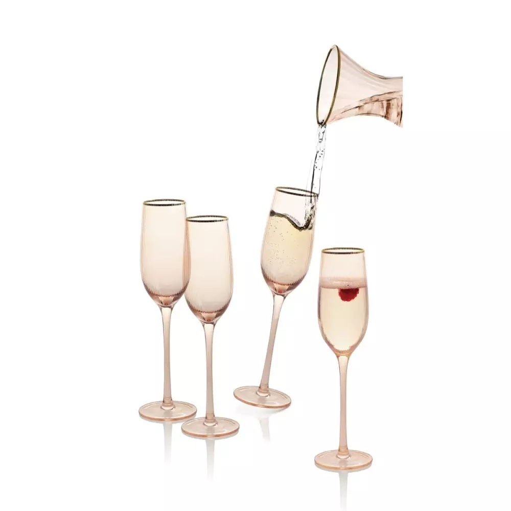 Soft Pink Champagneglass 4 pk, 7070549109673, 46200503, Kjøkken, Glass, Modern House, Champagneglass 4 pk 22 cl glass rosa, gull