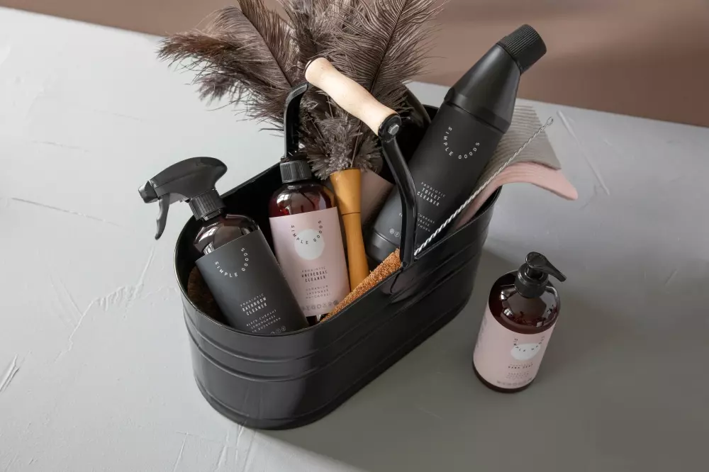 Rengjøringskurv, 0604015636171, 50516, Baderom, Vaskemidler Hus, Simple Goods, Lene Bjerre, Cleaning Caddy Black/Nature Zinc/Birch