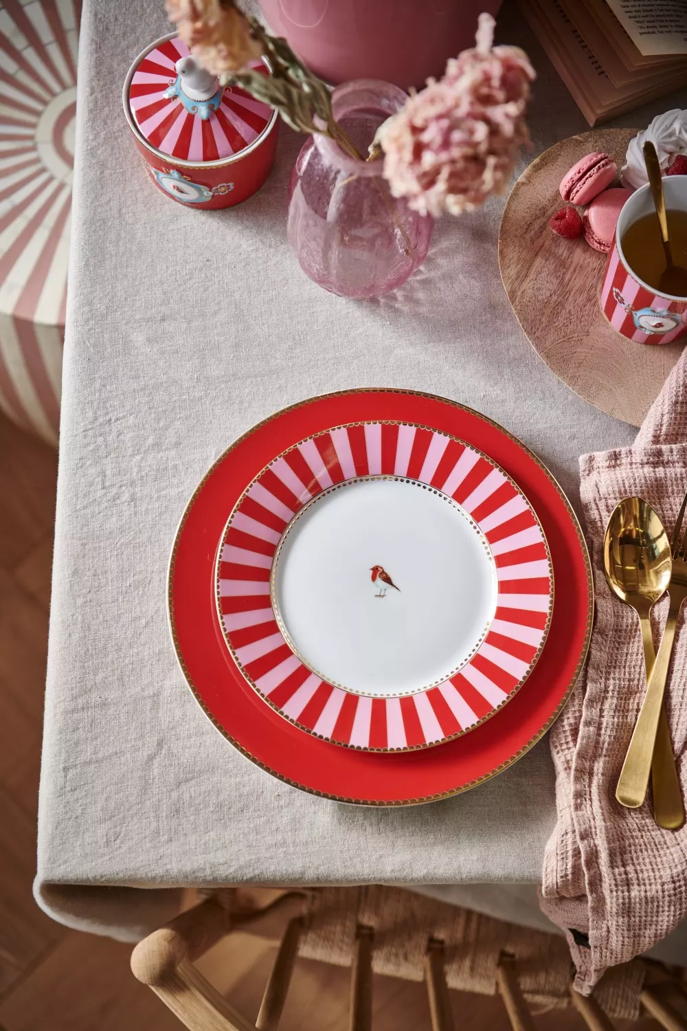 Plate Love Birds Stripes Red-Pink 21cm