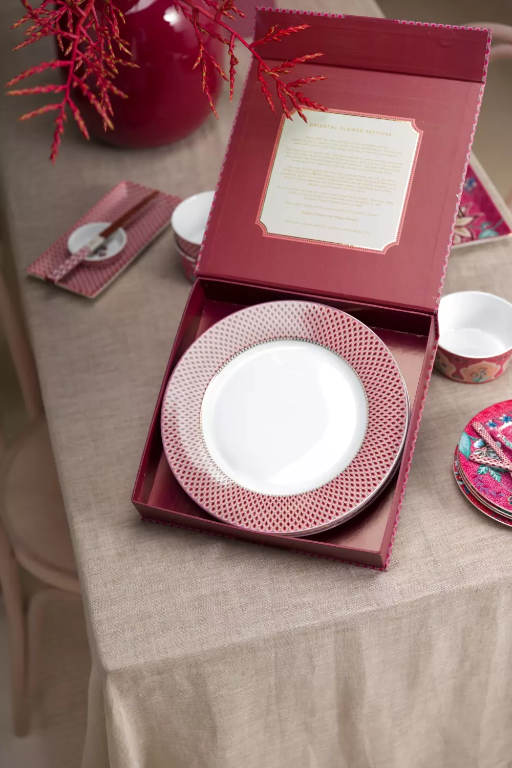 Set/4 Plates Flower Festival Scallop Dark Pink 26.5cm