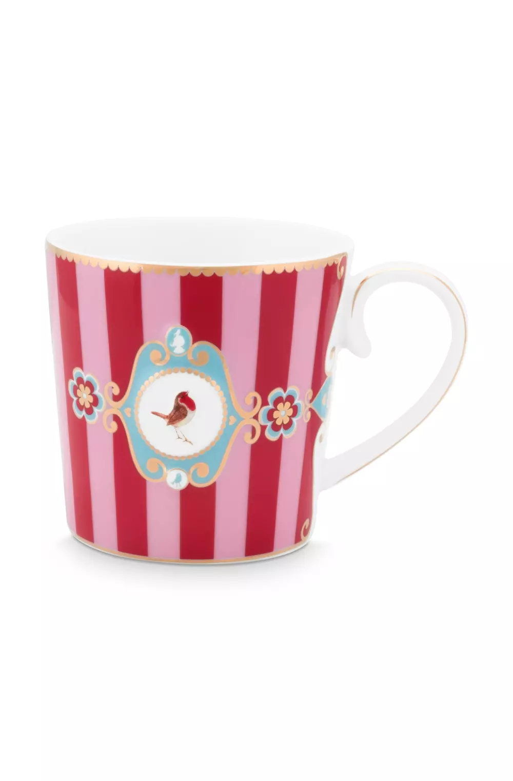 Mug Large Love Birds Medallion Stripes Red-Pink 250ml