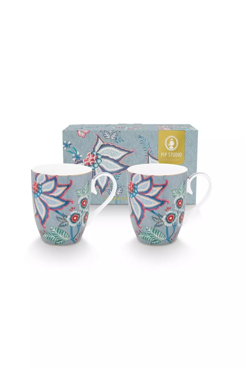 Set/2 Mugs Large Flower Festival Light Blue 350ml, 8720512745054, 51.002.313, Kjøkken, Serviser, Pip Studio, New Edition Home bv