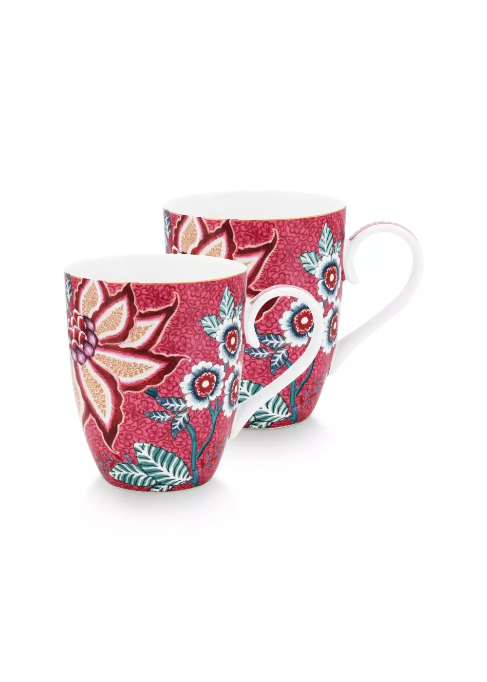 Set/2 Mugs Large Flower Festival Dark Pink 350ml, 8720604946314, 51.002.328, Kjøkken, Serviser, Pip Studio, New Edition Home bv