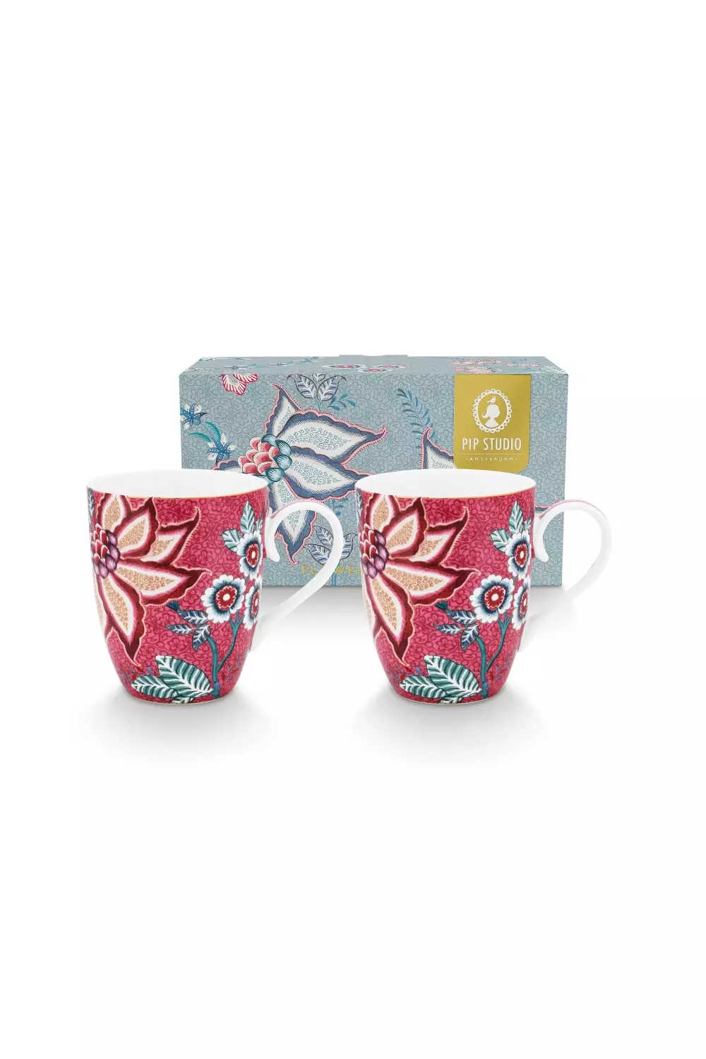 Set/2 Mugs Large Flower Festival Dark Pink 350ml, 8720604946314, 51.002.328, Kjøkken, Serviser, Pip Studio, New Edition Home bv