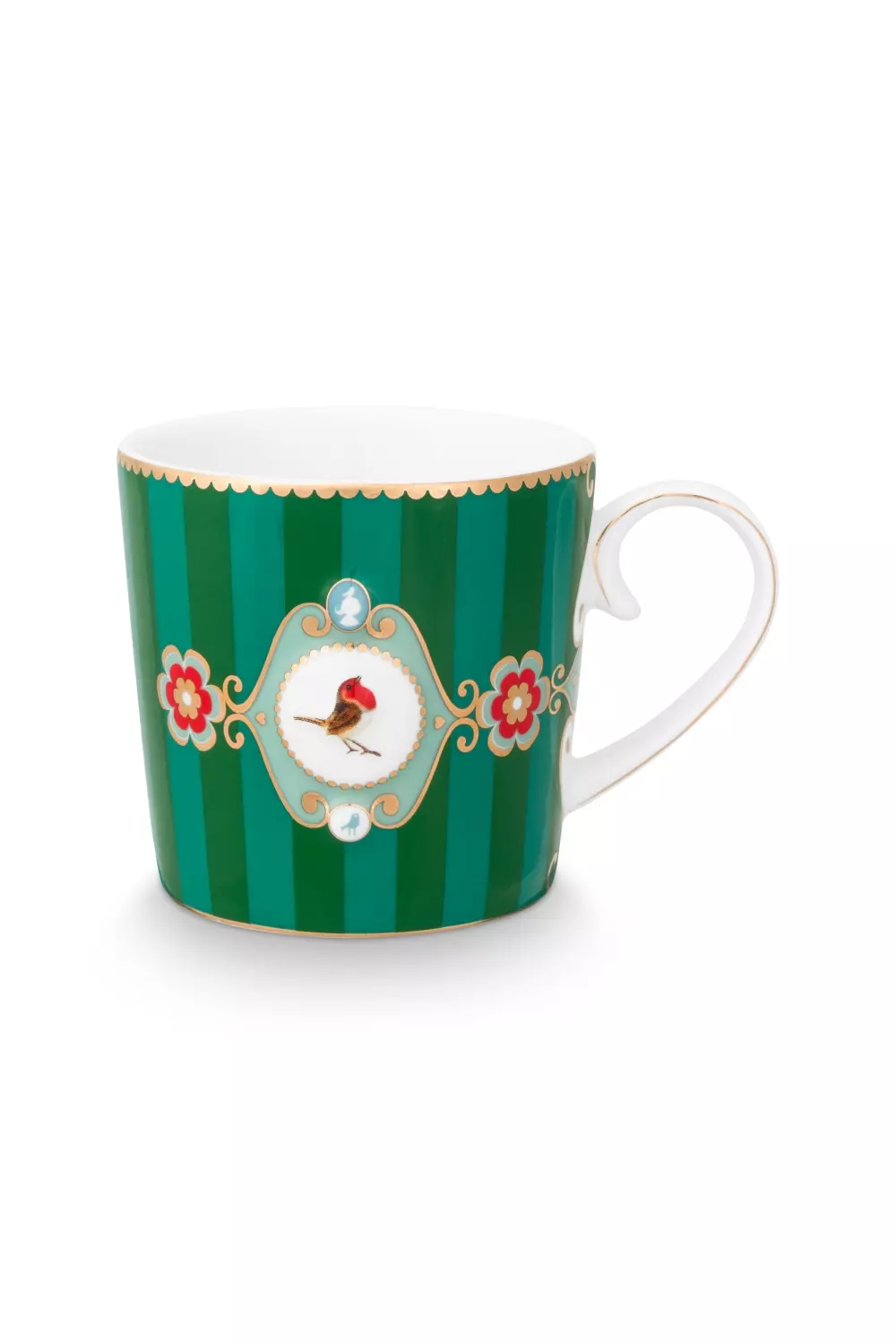 Mug Small Love Birds Medallion Stripes Emerald-Green 150ml