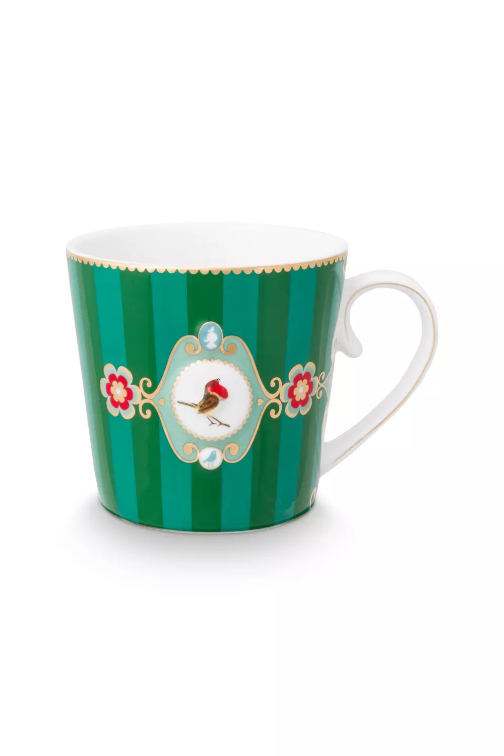 Mug Large Love Birds Medallion Stripes Emerald-Green 250ml