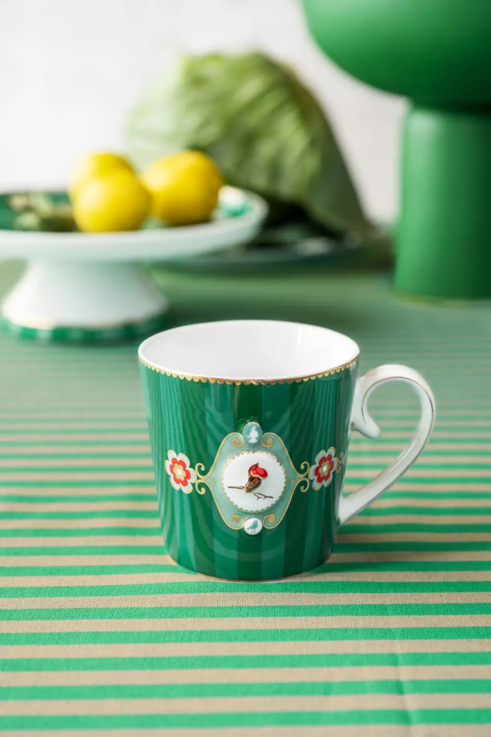 Mug Large Love Birds Medallion Stripes Emerald-Green 250ml