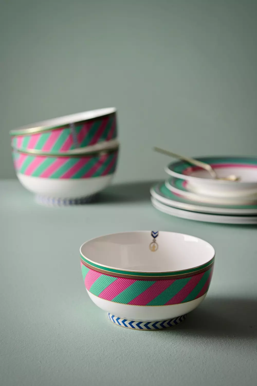 Bowl Chique Stripes Pink-Green 15.5cm