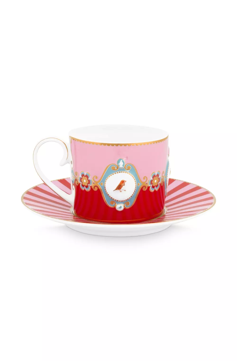 Cup & Saucer Love Birds Medallion Red-Pink 200ml