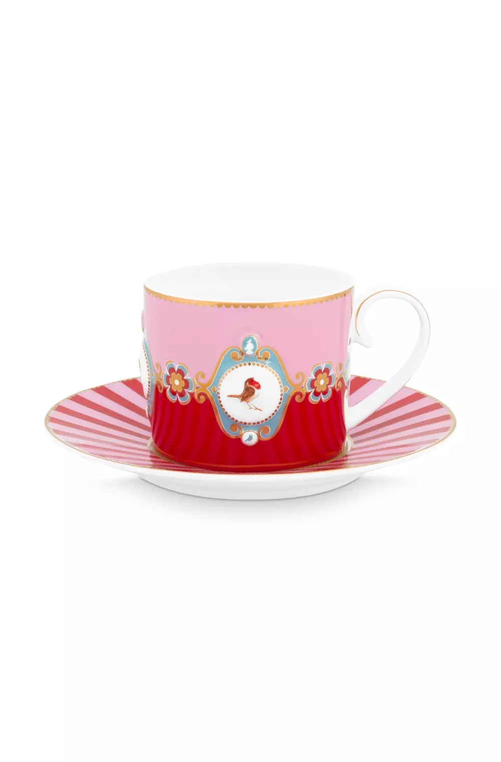 Cup & Saucer Love Birds Medallion Red-Pink 200ml